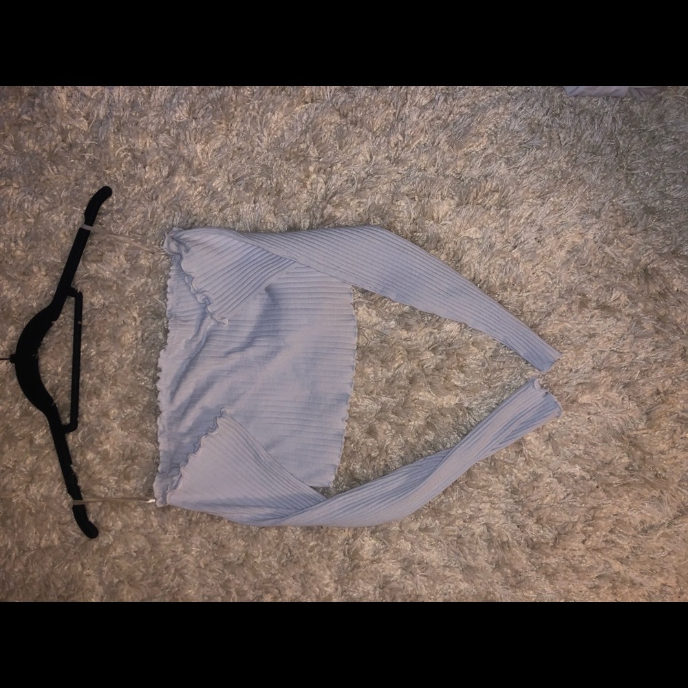 Blue, off-the-shoulder crop top from forever 21 :)